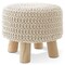 Pouf Ottoman Footstool, 13" Round x 11" High, Hand-Knitted Cotton Footrest, Non-Skid Wood Legs, Boho Foot Stool for Living Room, Bedroom